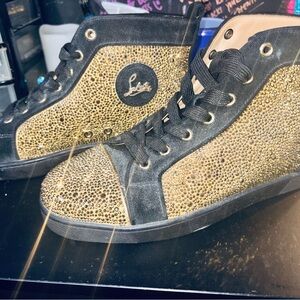 Christian Louboutin Black and Gold Studded Sneakers